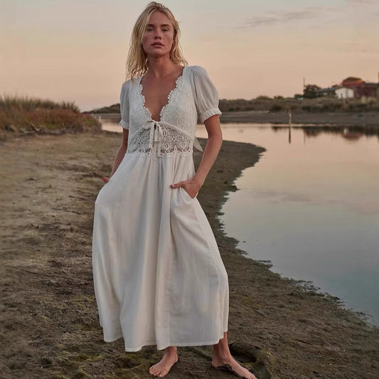 Robe en Coton Pur Col V