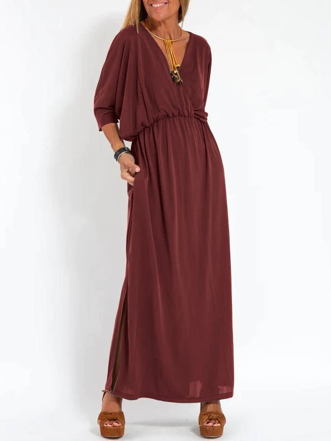 Robe haute fendue à col en V