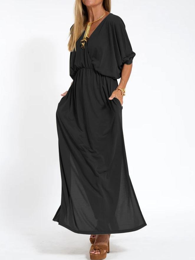Robe haute fendue à col en V