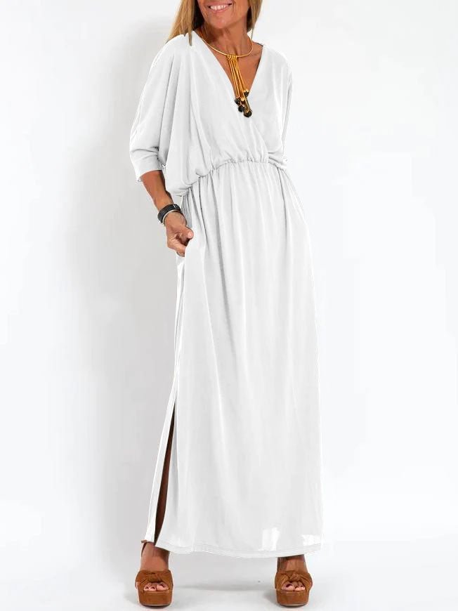 Robe haute fendue à col en V