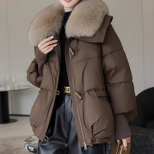 Veste Courte en Duvet à Col Fourrure