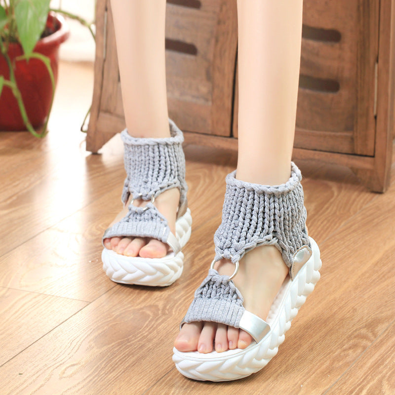 Sandales à plateforme – Tricot tressé, bout ouvert