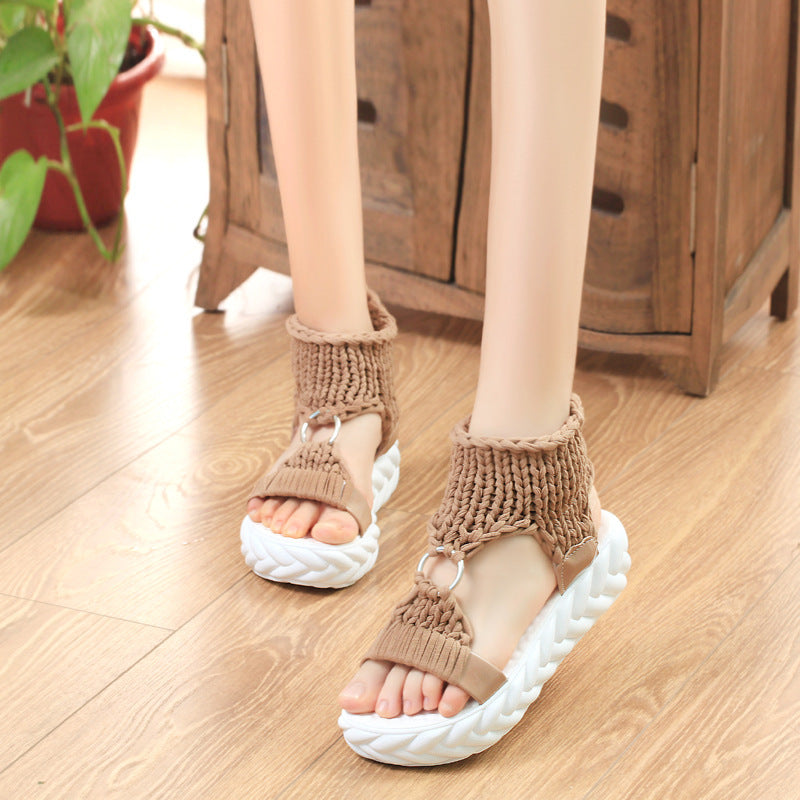 Sandales à plateforme – Tricot tressé, bout ouvert