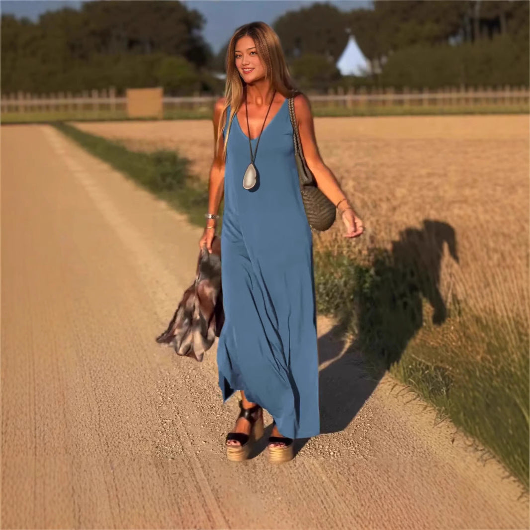 Robe sexy à bretelles et col en V