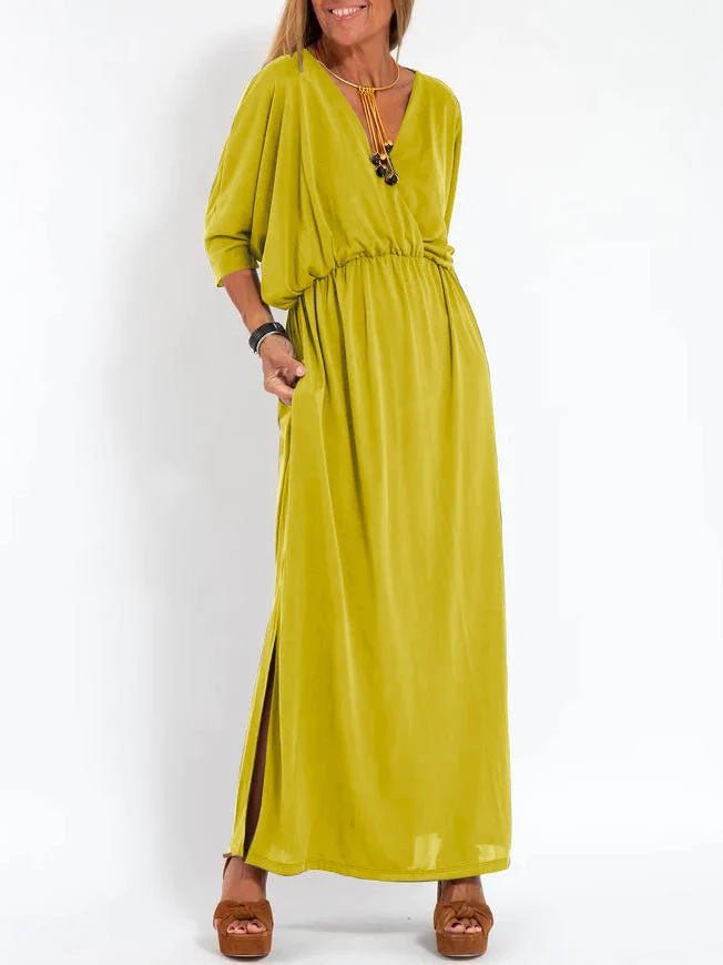 Robe haute fendue à col en V