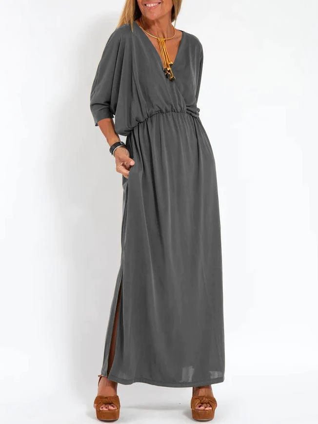Robe haute fendue à col en V