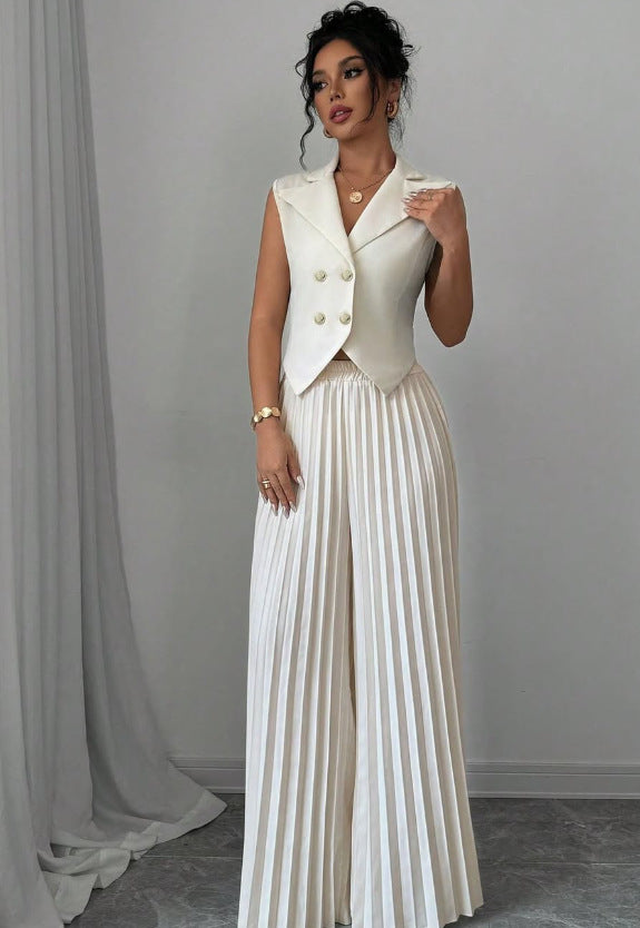 Ensemble Sans Manches – Gilet à Boutons et Pantalon Plissé Droit Chic d'Ét