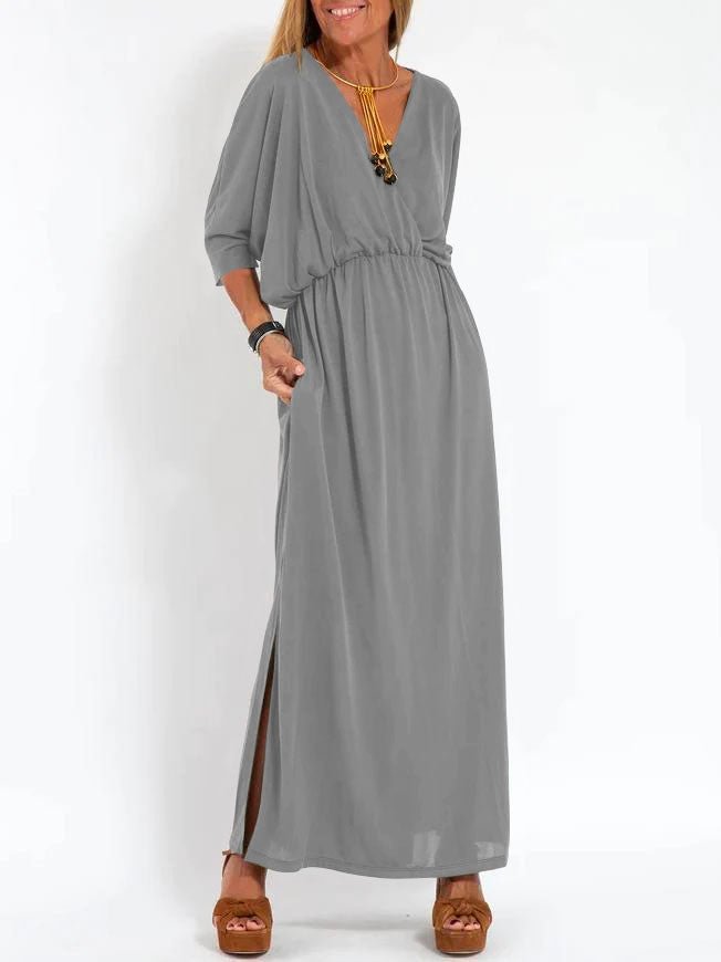 Robe haute fendue à col en V