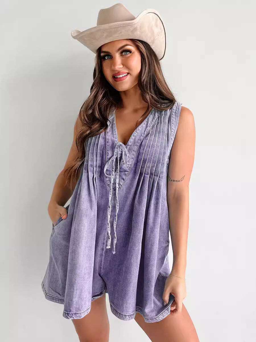 Combinaison en jean sans manches et short à manches courtes