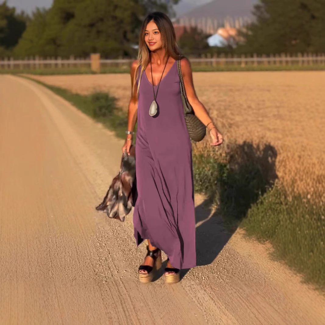 Robe sexy à bretelles et col en V