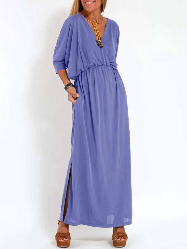 Robe haute fendue à col en V