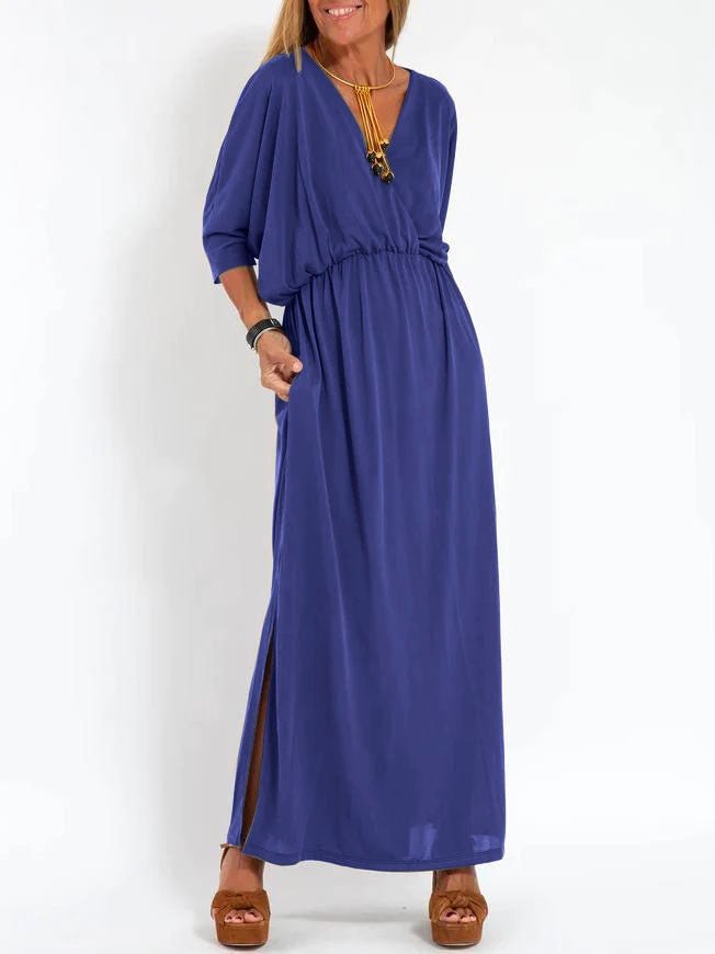 Robe haute fendue à col en V