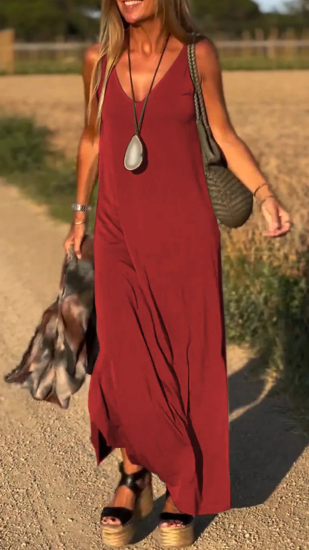 Robe sexy à bretelles et col en V