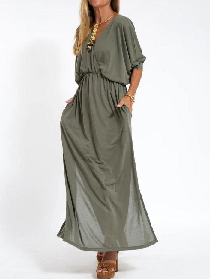 Robe haute fendue à col en V