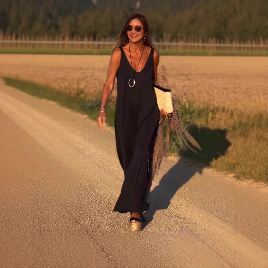 Robe sexy à bretelles et col en V