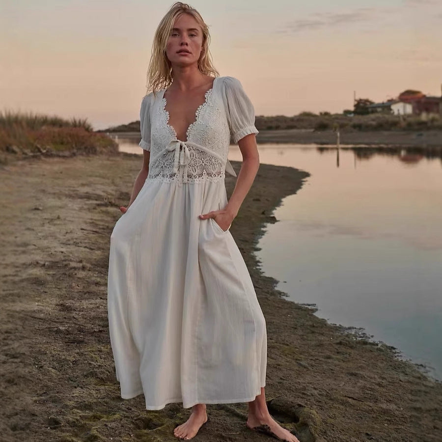 Robe en Coton Pur Col V - FEMME FATALE