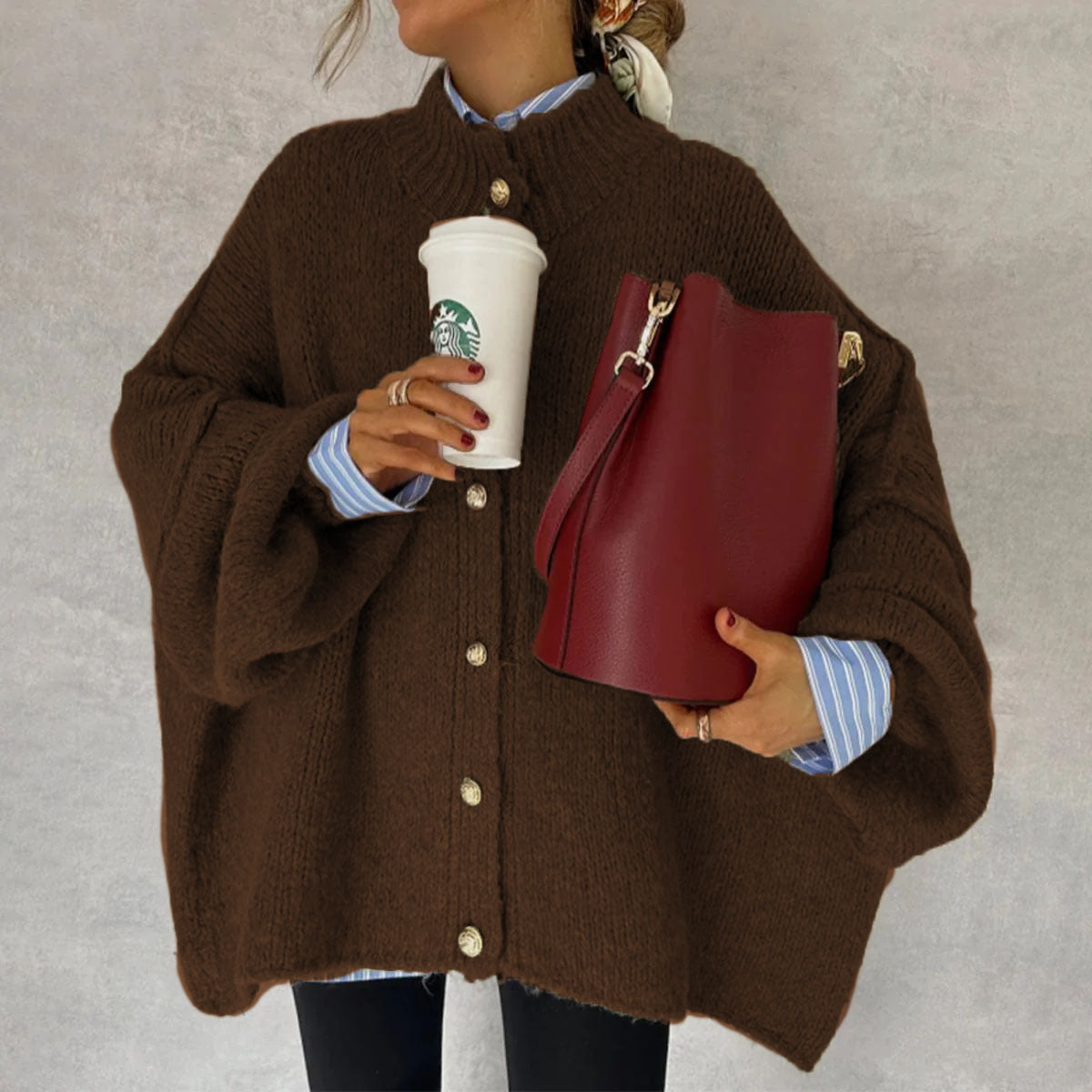 Gilet cardigan décontracté en maille unie - FEMME FATALE