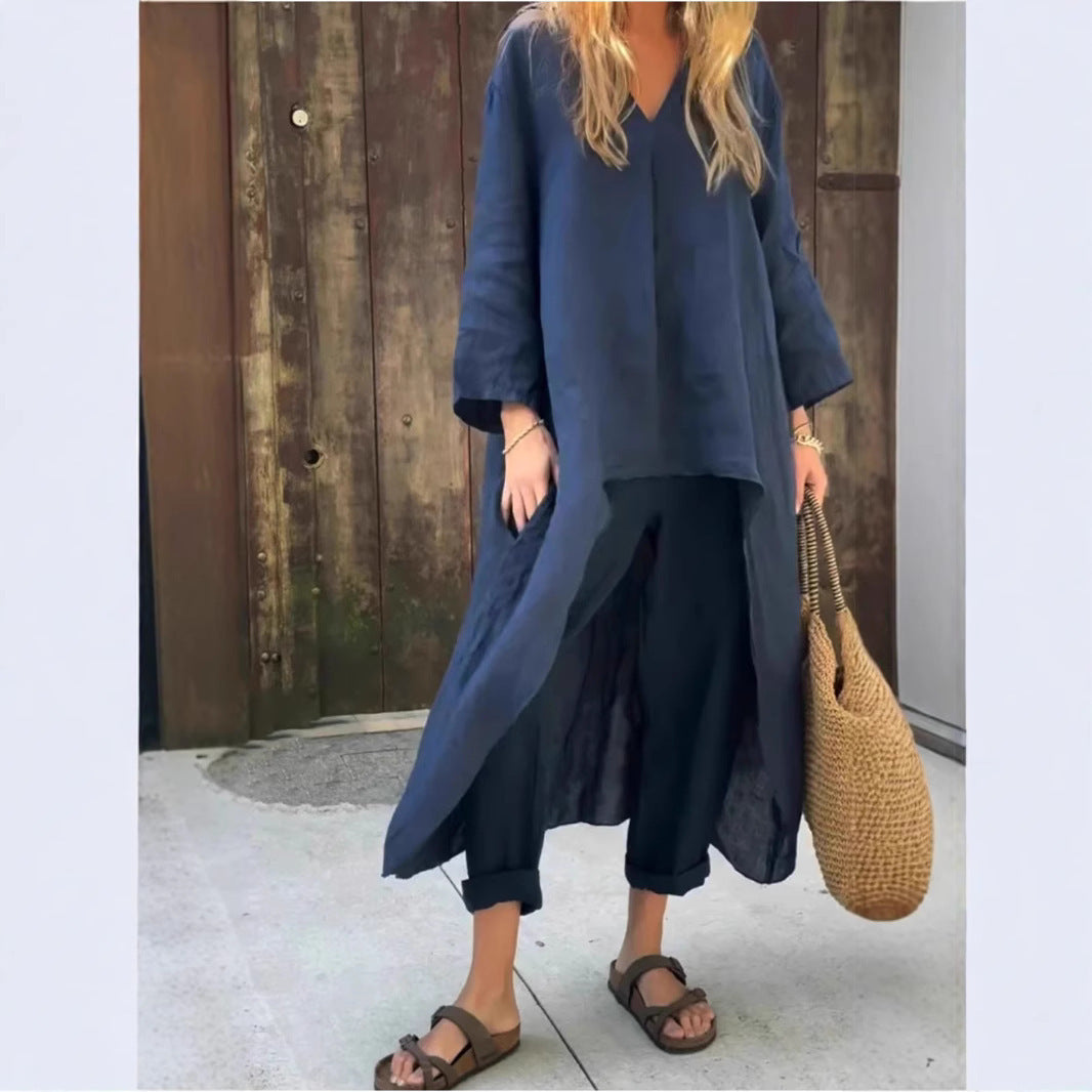 Ensemble 2 pièces à col en V et poches - FEMME FATALE