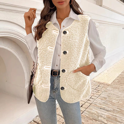 Gilet ample sans manches en fourrure composite intégrée, style coréen