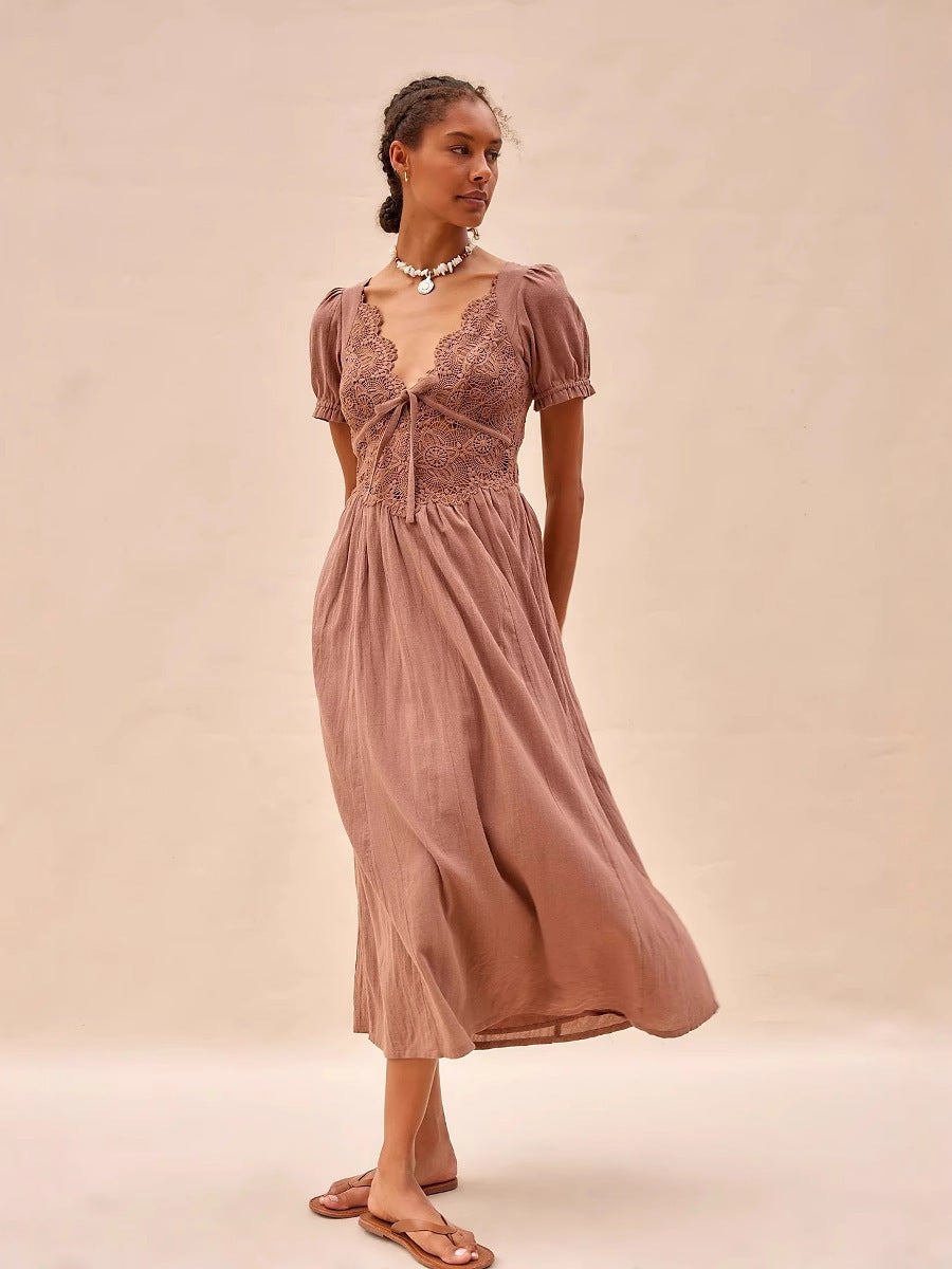 Robe en Coton Pur Col V - FEMME FATALE