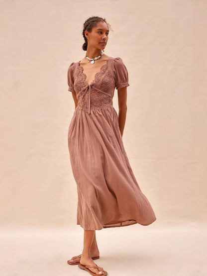 Robe en Coton Pur Col V