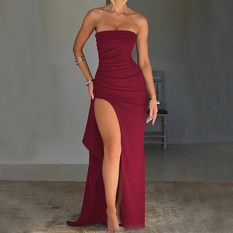 Robe Longue Fendue Sans Bretelles