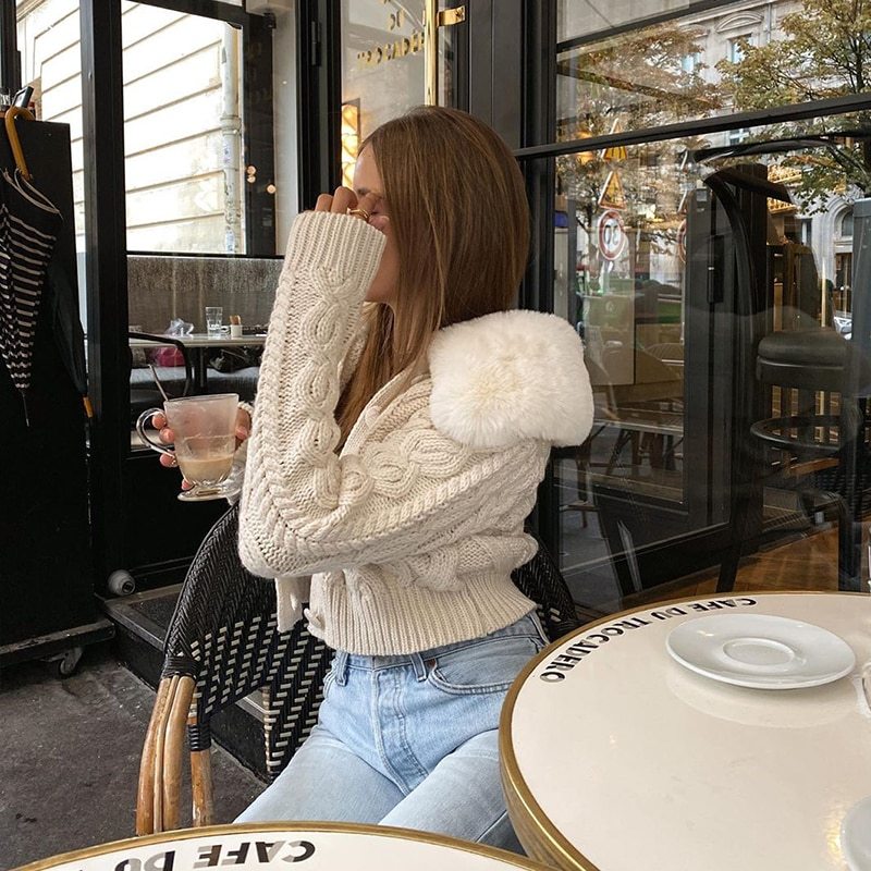 Pull avec Col en Fourrure