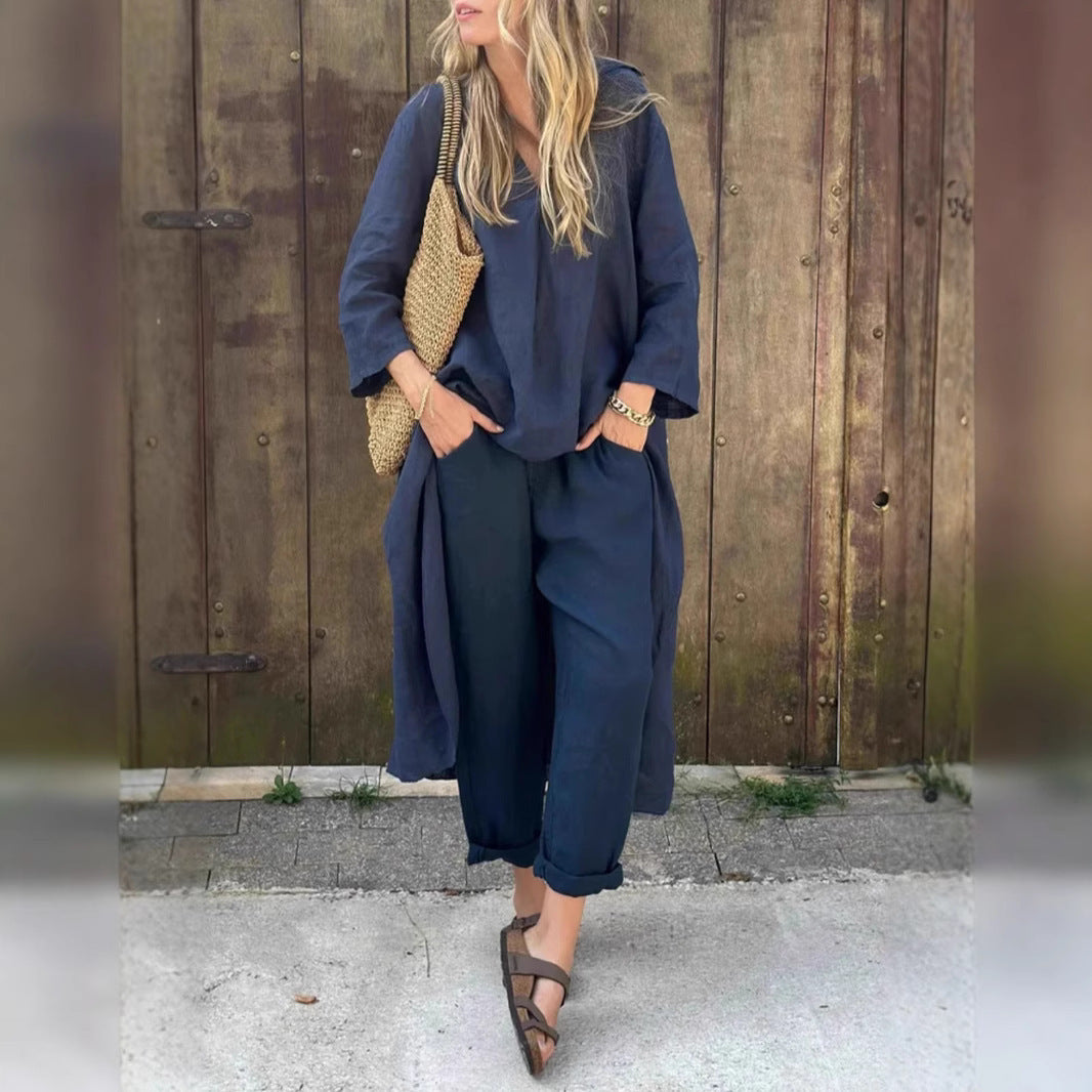 Ensemble 2 pièces à col en V et poches - FEMME FATALE