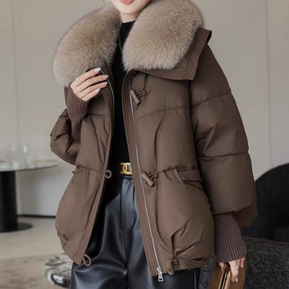 Veste Courte en Duvet à Col Fourrure