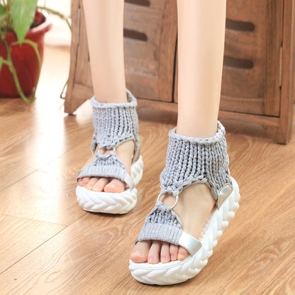 Sandales à plateforme – Tricot tressé, bout ouvert