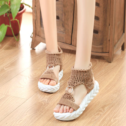 Sandales à plateforme – Tricot tressé, bout ouvert