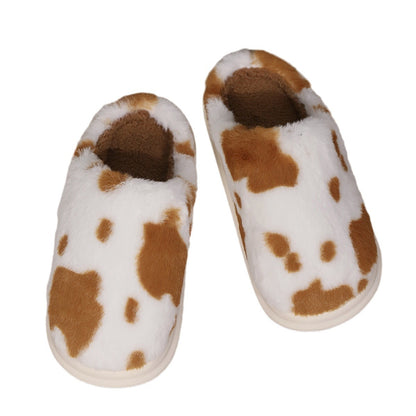 Pantoufles en peluche à pois de vache