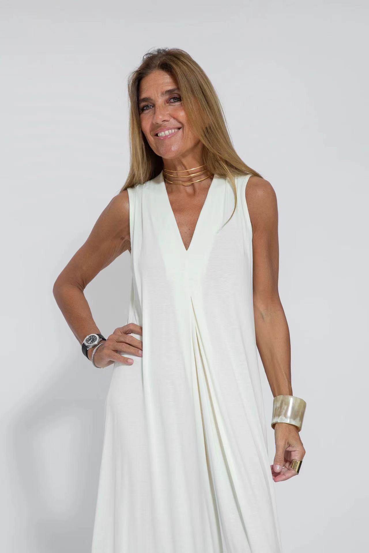 Robe longue d'été à col en V