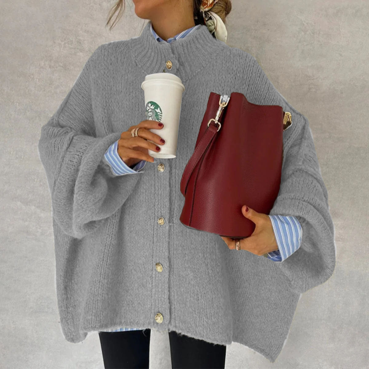 Gilet cardigan décontracté en maille unie - FEMME FATALE