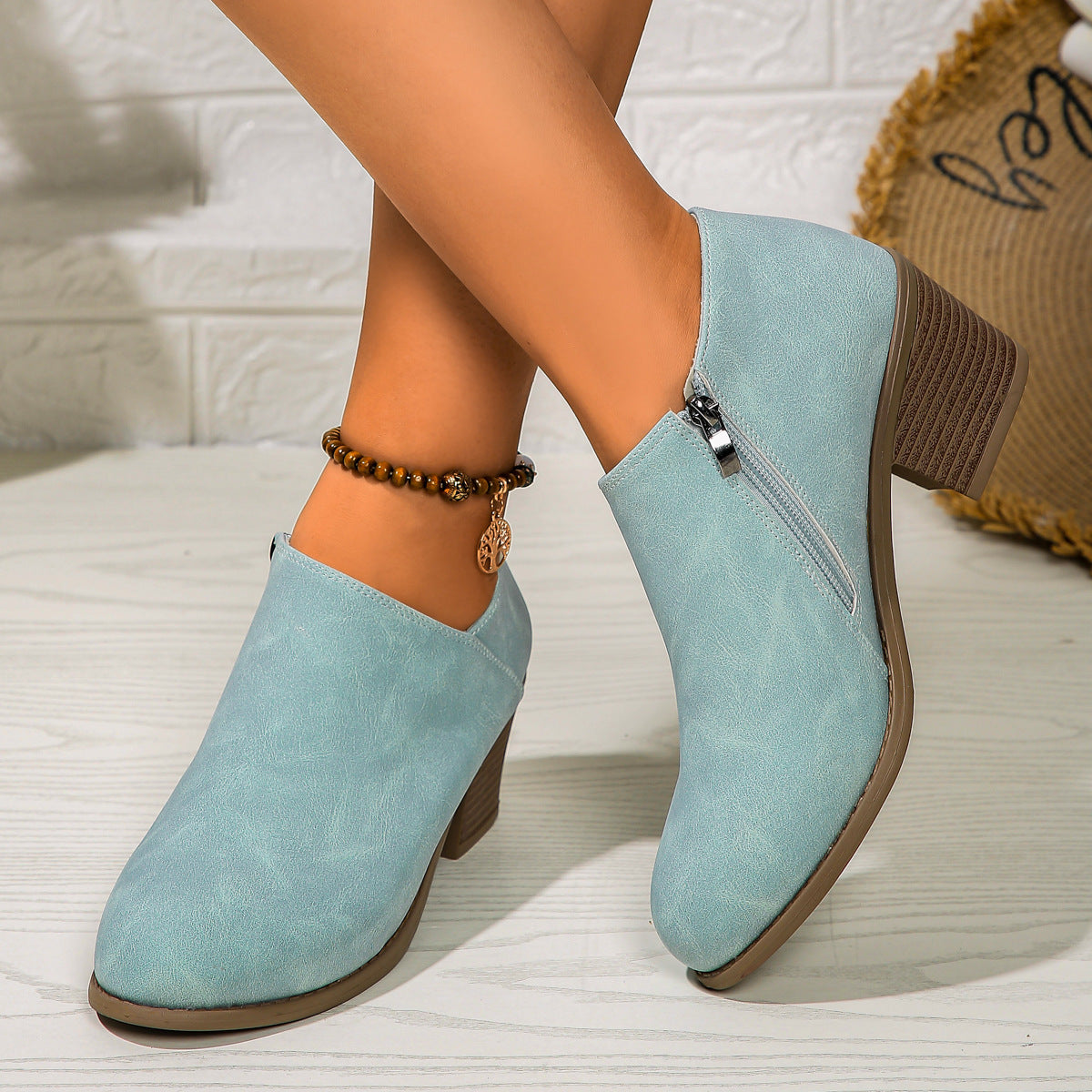 Bottes à talon épais avec fermeture éclair