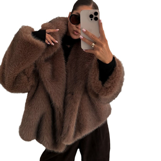 Manteau en Fausse Fourrure Uni