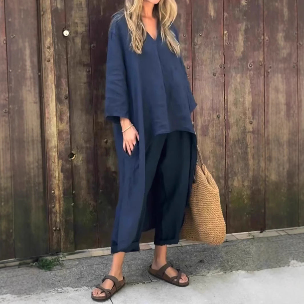 Ensemble 2 pièces à col en V et poches - FEMME FATALE