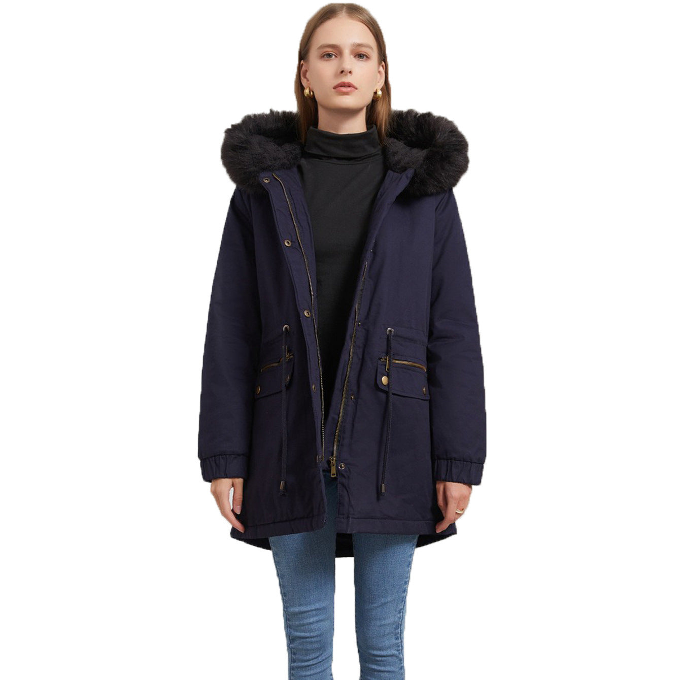 Parka Mi-longue avec Col en Fourrure