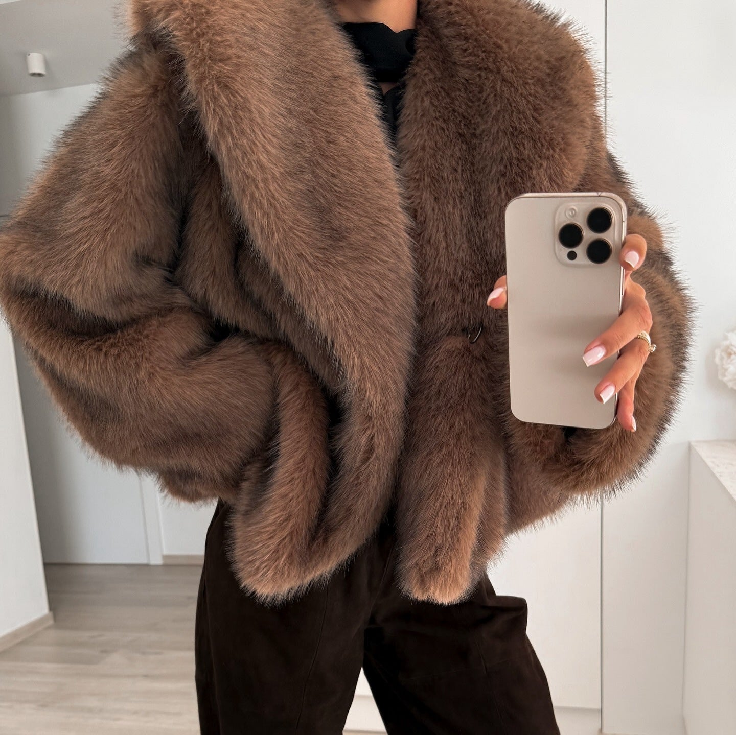 Manteau en Fausse Fourrure Uni