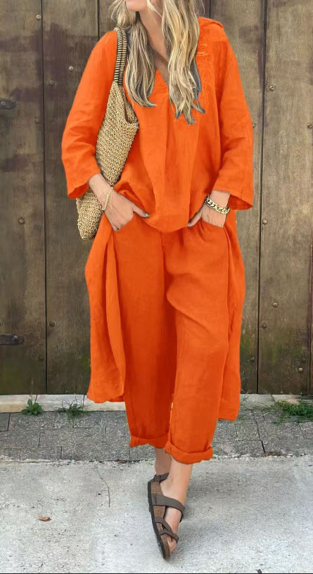 Ensemble 2 pièces à col en V et poches - FEMME FATALE