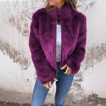 Veste en Peluche à Col Montant