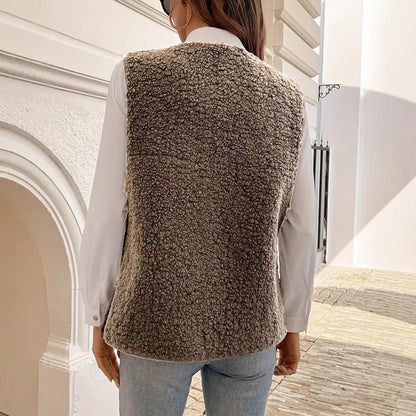 Gilet ample sans manches en fourrure composite intégrée, style coréen