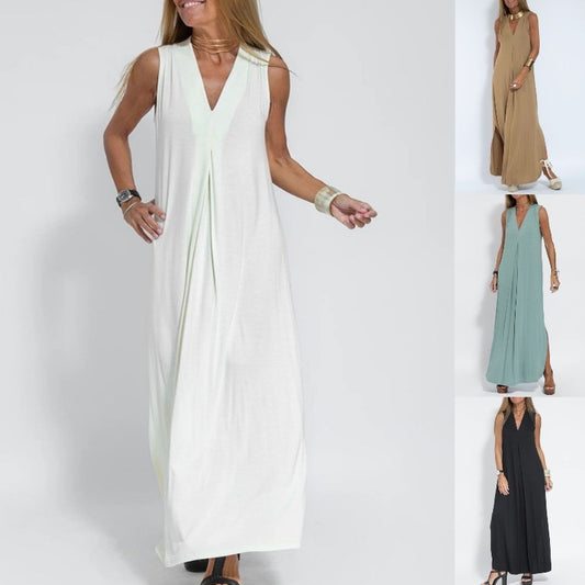 Robe longue d'été à col en V