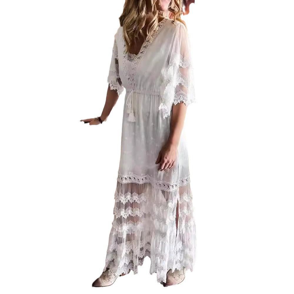Robe Bohème Col en V avec Dentelle - FEMME FATALE