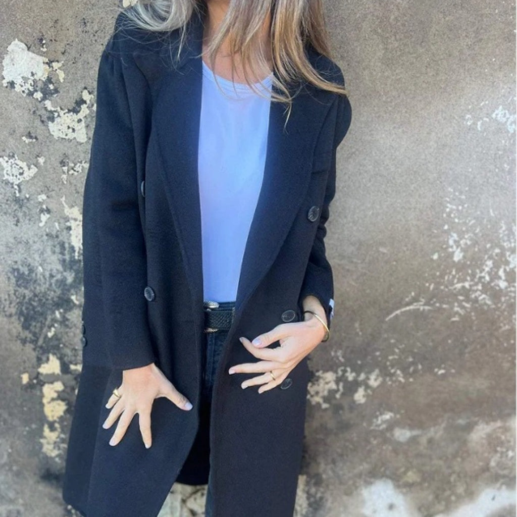 Veste décontractée mi-longue à revers et manches longues - FEMME FATALE