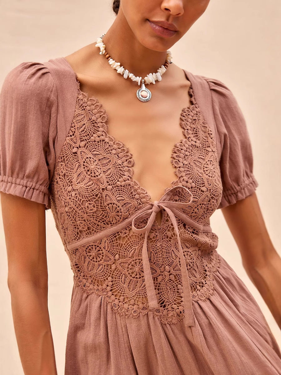 Robe en Coton Pur Col V - FEMME FATALE