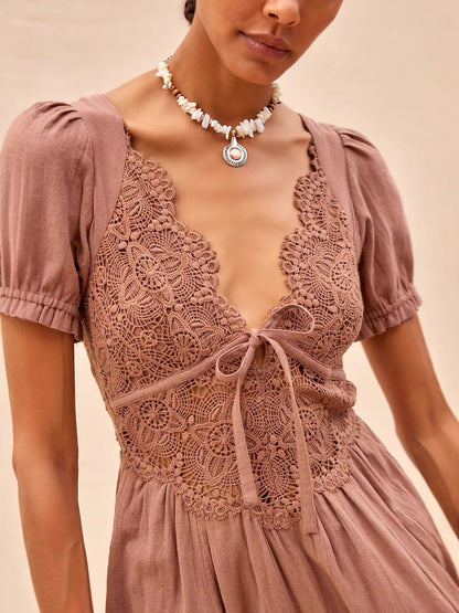 Robe en Coton Pur Col V
