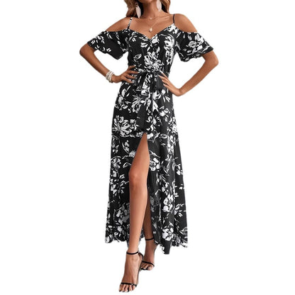 Robe Floral – Épaules Dénudées et Ceinture Élégante