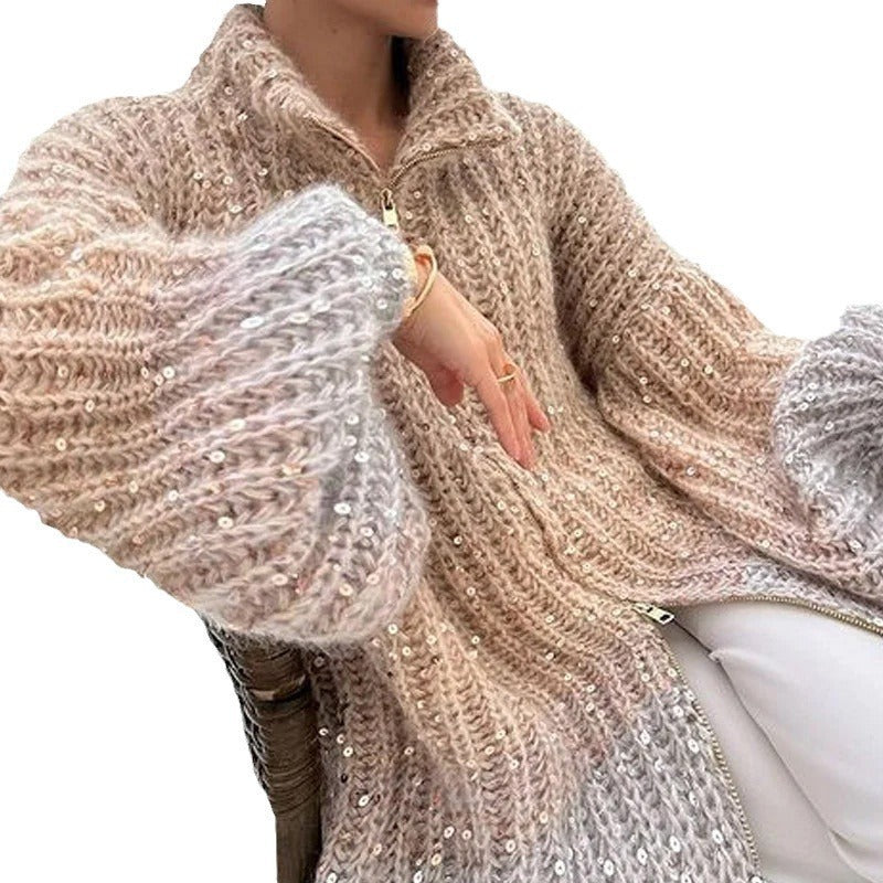 Pull Oversize en Maille à Sequins