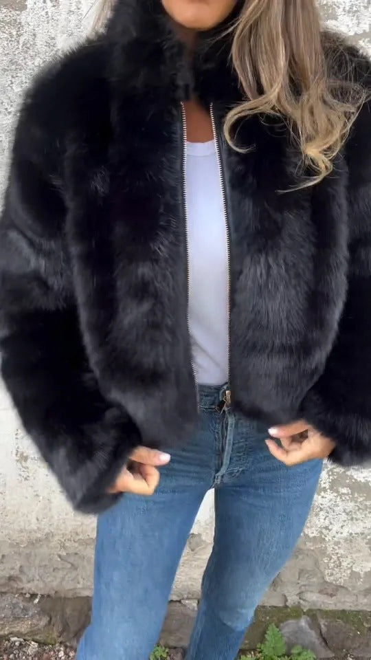 Veste en Peluche à Col Montant